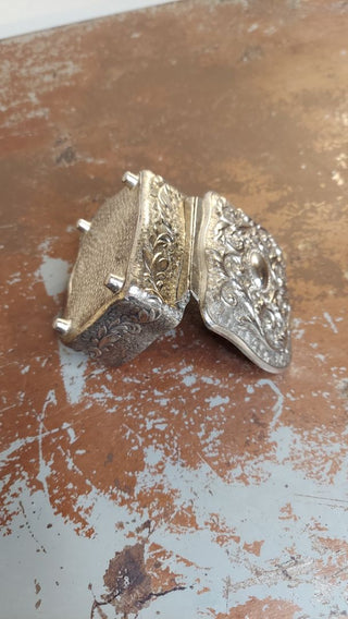 Art Nouveau Style Ornate Silver Tone Jewelry Ring Casket, red velvet lined (As-Is)