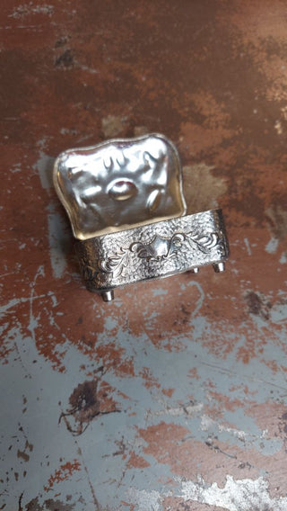 Art Nouveau Style Ornate Silver Tone Jewelry Ring Casket, red velvet lined (As-Is)