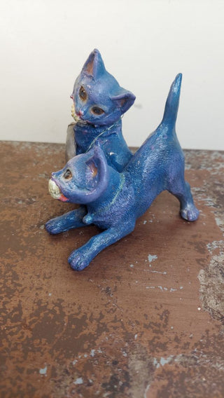 Artist Original - trick or treat trickster cats sculpture art figurine- blacklight reactive
