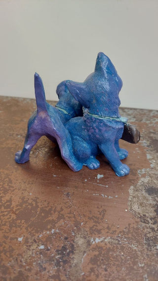 Artist Original - trick or treat trickster cats sculpture art figurine- blacklight reactive