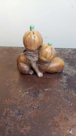 Artist Original - BOO trickster PUMPKIN Head Cats sculpture figurine art - blacklight reactive
