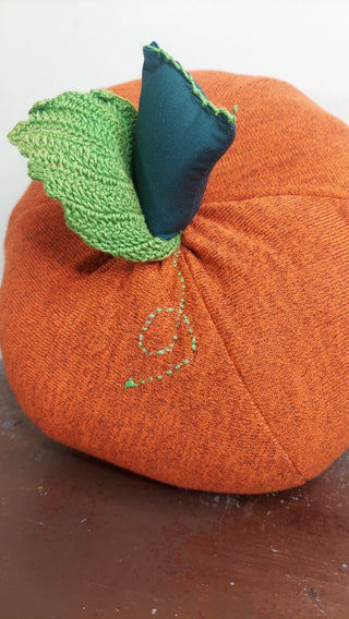 a.) 9.5" farmhouse cottage orange pumpkin decorative accent pillow - locally made