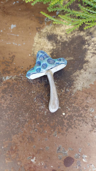 LG Blues - Hand painted - Mushroom Pin Brooch Plaster - Artist Original AS-IS