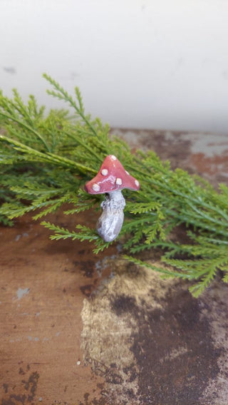 Mini Red - Hand painted - Mushroom Pin Brooch Plaster - Artist Original AS-IS