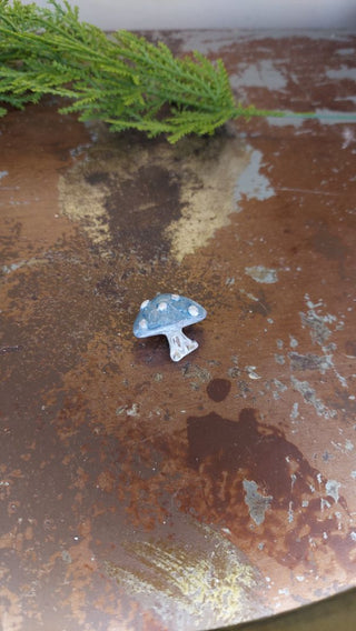Mini Blue - Hand painted - Mushroom Pin Brooch Plaster - Artist Original AS-IS