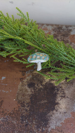 Mini Green - Hand painted - Mushroom Pin Brooch Plaster - Artist Original AS-IS