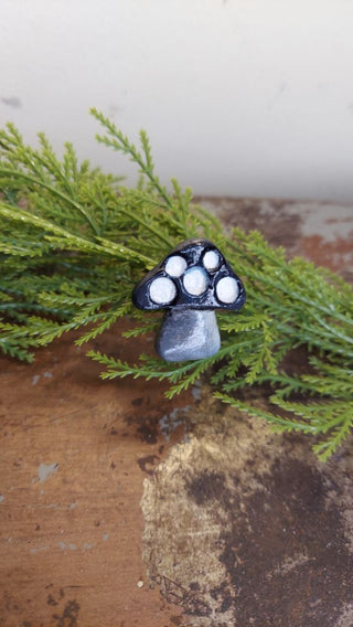 Small Black - Hand painted - Mushroom Pin Brooch Plaster - Artist Original AS-IS