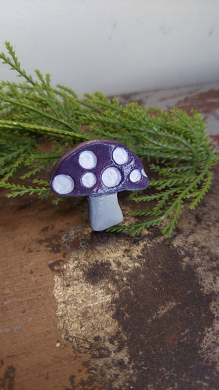 Med Purple - Hand painted - Mushroom Pin Brooch Plaster - Artist Original AS-IS