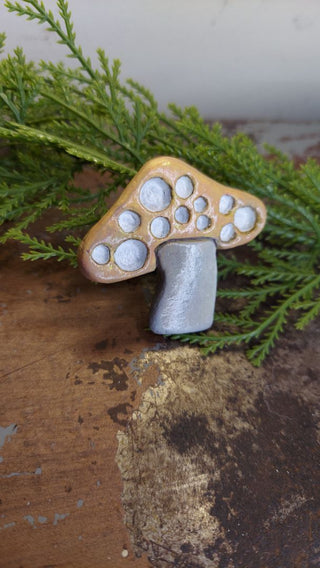LG Orange - Hand painted - Mushroom Pin Brooch Plaster - Artist Original AS-IS
