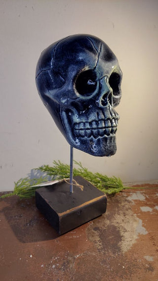 Artist Original Hand Painted Mounted Mini Skull Home Accent Glow in dark UV blacklight