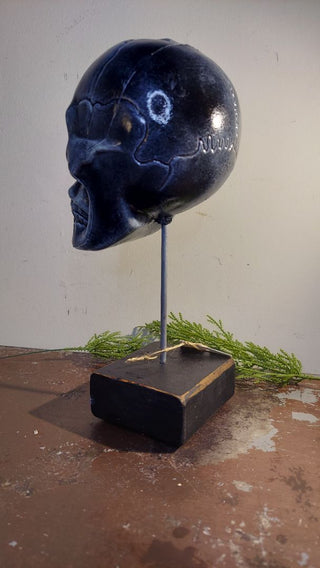Artist Original Hand Painted Mounted Mini Skull Home Accent Glow in dark UV blacklight