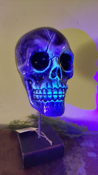 Artist Original Hand Painted Mounted Mini Skull Home Accent Glow in dark UV blacklight