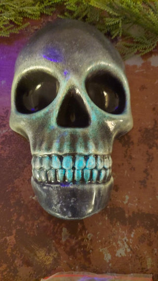 Artist Original - Life Size Skull Face Plaster Wall Mount Sculpture - Hand Painted & Glow in dark UV blacklight reactive, AS-IS