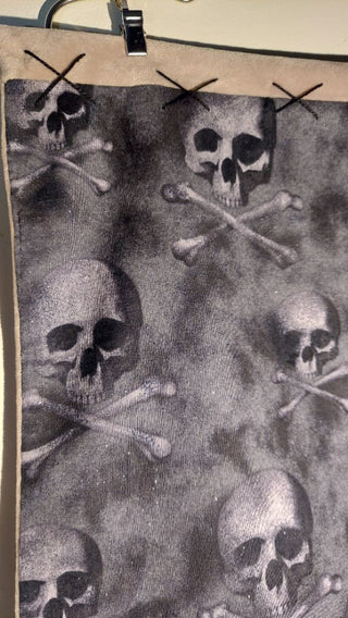 Skulls and stitches, with velvet back throw pillow cover with zipper