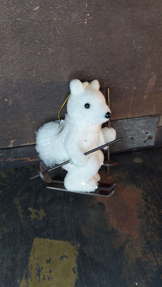 Skiing Snow Squirrel - flocked blow mold ornament