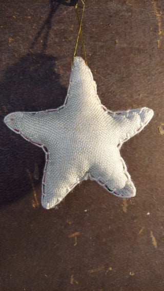a) Folk Art Star Ornament - Hand stitched from Vintage Suzani Embroidered Fabric and linen
