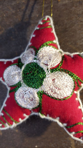 b) Folk Art Star Ornament - Hand stitched from Vintage Suzani Embroidered Fabric and linen