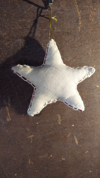 b) Folk Art Star Ornament - Hand stitched from Vintage Suzani Embroidered Fabric and linen