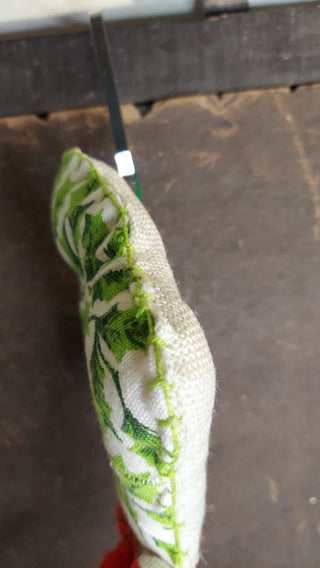 Green - Midcentury Holly Fabric Plush Wreath, Pom & Jingle Bells wall decor / door handle jingle - hand stitched