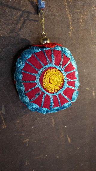 Vintage Suzani embroidered fabric and linens Christmas ornament