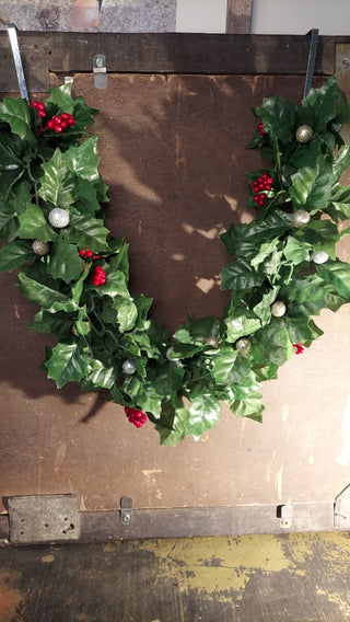 26" Midcentury Chain link Holly and Silver ball Christmas Garland