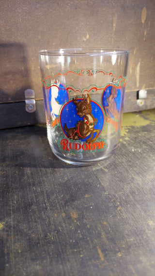 1980s Rudolph The Red Nose Reindeer Christmas Glass by Libbey USA