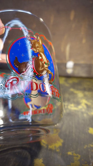 1980s Rudolph The Red Nose Reindeer Christmas Glass by Libbey USA