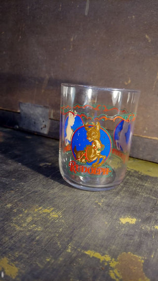1980s Rudolph The Red Nose Reindeer Christmas Glass by Libbey USA