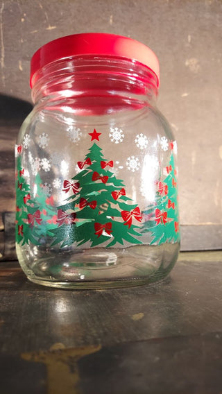 1980s Snowflakes and bowed Trees 35oz Canister by Anchor Hocking