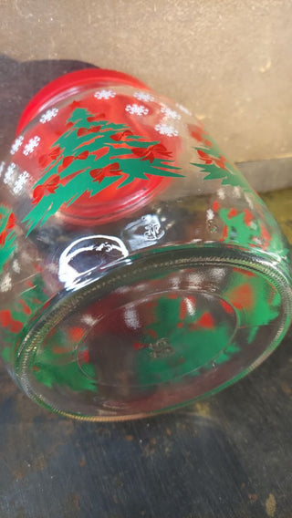 1980s Snowflakes and bowed Trees 35oz Canister by Anchor Hocking
