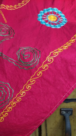 Midcentury Gorgeous Suzani embroidered console table side table corner half tablecloth (As-Is)