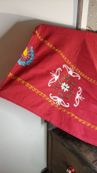 Midcentury Gorgeous Suzani embroidered console table side table corner half tablecloth (As-Is)