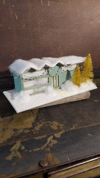 Palm Springs rick rack roof Mid-century Christmas Putz house - Christmas village (As-Is)