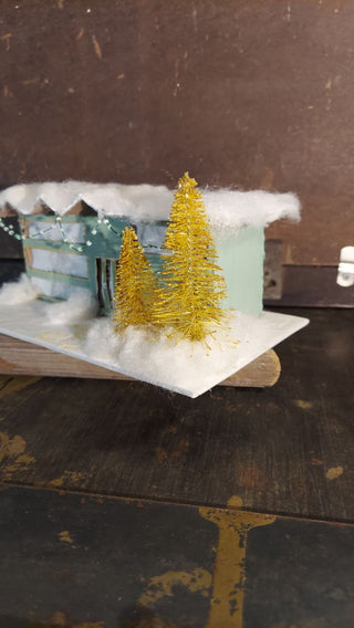 Palm Springs rick rack roof Mid-century Christmas Putz house - Christmas village (As-Is)