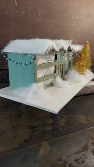 Palm Springs rick rack roof Mid-century Christmas Putz house - Christmas village (As-Is)