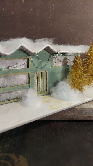 Palm Springs rick rack roof Mid-century Christmas Putz house - Christmas village (As-Is)