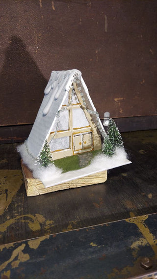 Gingerbread A-Frame Midcentury Christmas putz house,  Christmas village (As-Is)
