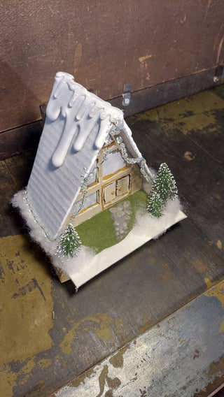 Gingerbread A-Frame Midcentury Christmas putz house,  Christmas village (As-Is)