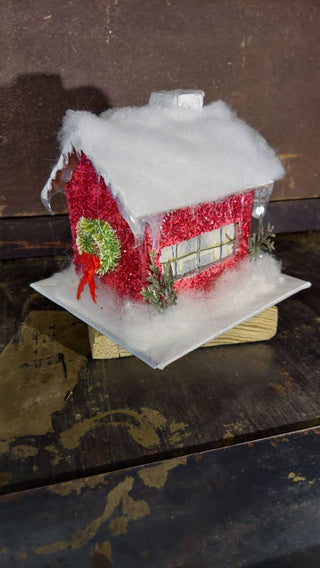 Little Red Christmas Cottage putz house - Christmas Village (As-Is)