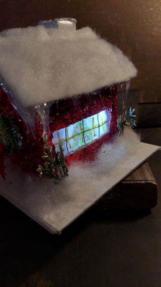 Little Red Christmas Cottage putz house - Christmas Village (As-Is)