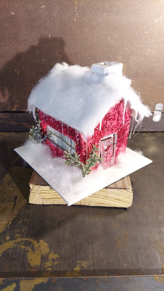 Little Red Christmas Cottage putz house - Christmas Village (As-Is)