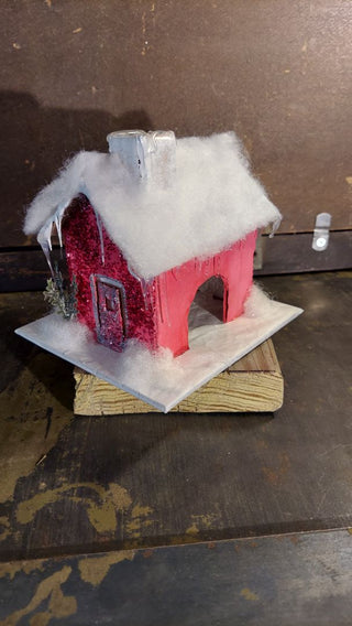 Little Red Christmas Cottage putz house - Christmas Village (As-Is)