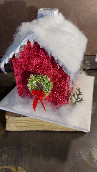 Little Red Christmas Cottage putz house - Christmas Village (As-Is)