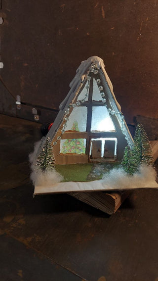Gingerbread A-Frame Midcentury Christmas putz house,  Christmas village (As-Is)