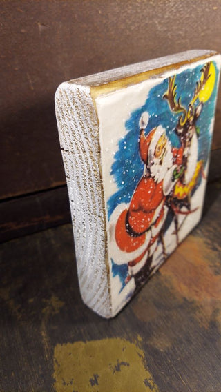 The Night Before Christmas - illustration on distressed reclaimed wood with glitter