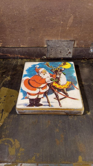 The Night Before Christmas - illustration on distressed reclaimed wood with glitter