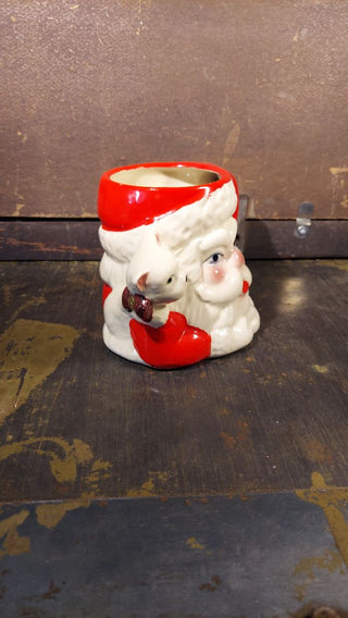 RARE - Large Midcentury Santa Head Figurine Mug with pet on his shoulder (As-Is)