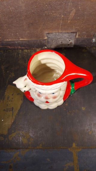 RARE - Large Midcentury Santa Head Figurine Mug with pet on his shoulder (As-Is)