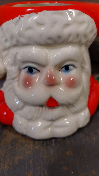 RARE - Large Midcentury Santa Head Figurine Mug with pet on his shoulder (As-Is)
