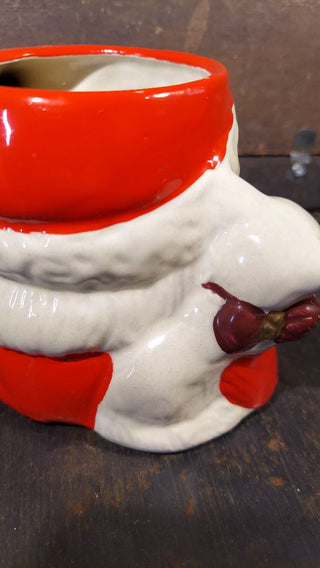 RARE - Large Midcentury Santa Head Figurine Mug with pet on his shoulder (As-Is)